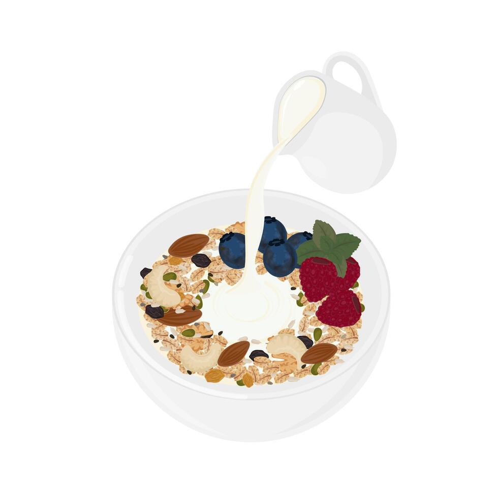 Illustration logo Clip art Breakfast cereals muesli or granola with milk vector