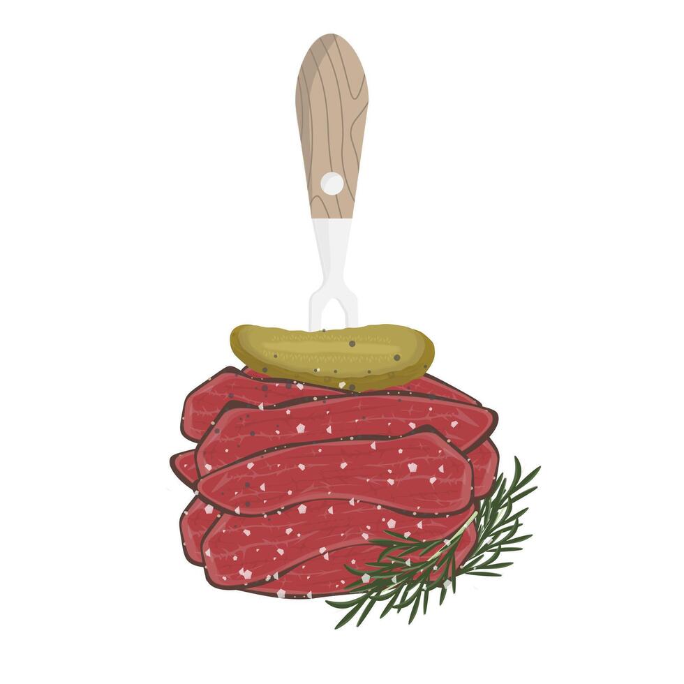 Illustration logo Clip art Slice pastrami with fork vector