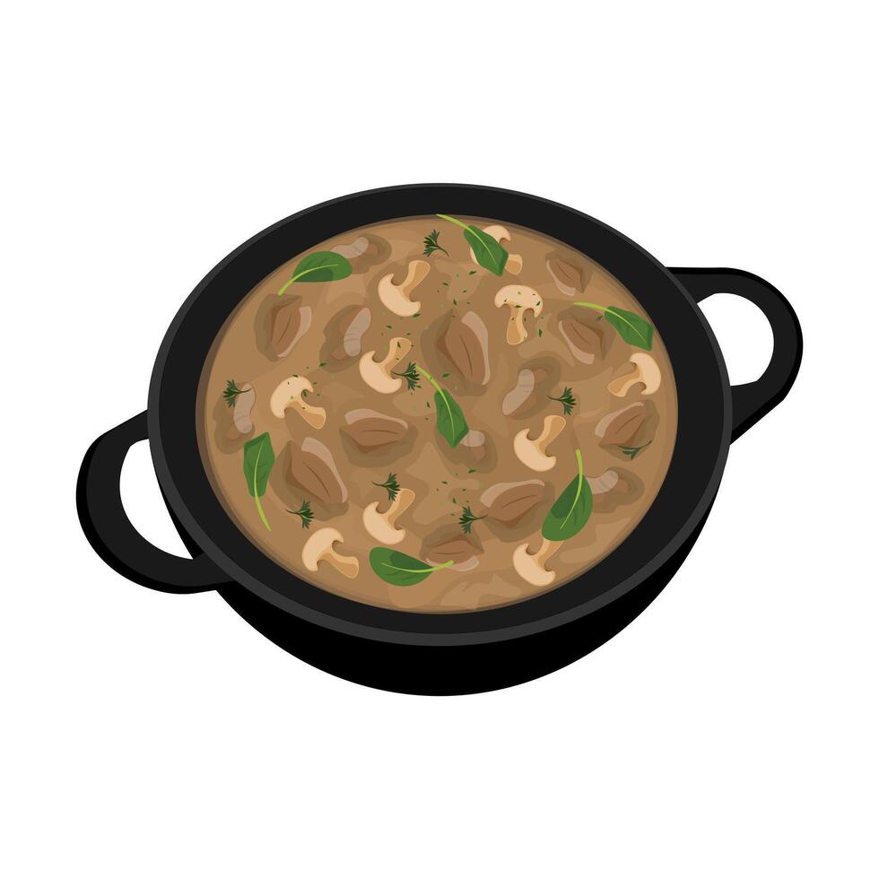 Illustration logo Clip art beef stroganoff in a pan vector
