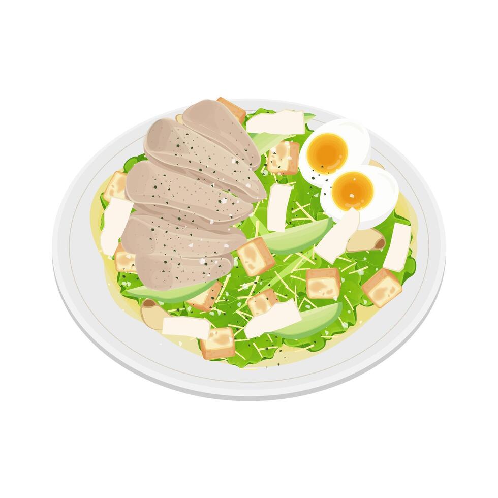 Illustration logo Clip art Healthy food Caesar salad with grilled chicken vector