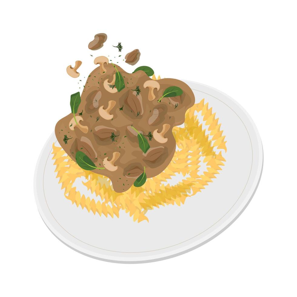 Illustration logo Clip art levitation Beef Stroganoff on a plate vector