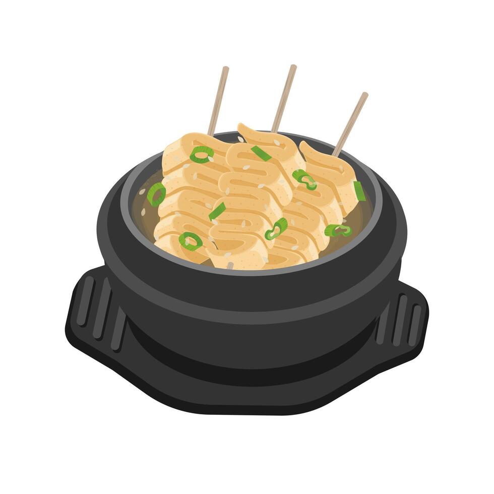 Illustration logo Clip art Korean fish cake soup odeng or Eomuk on a Ttukbaegi vector