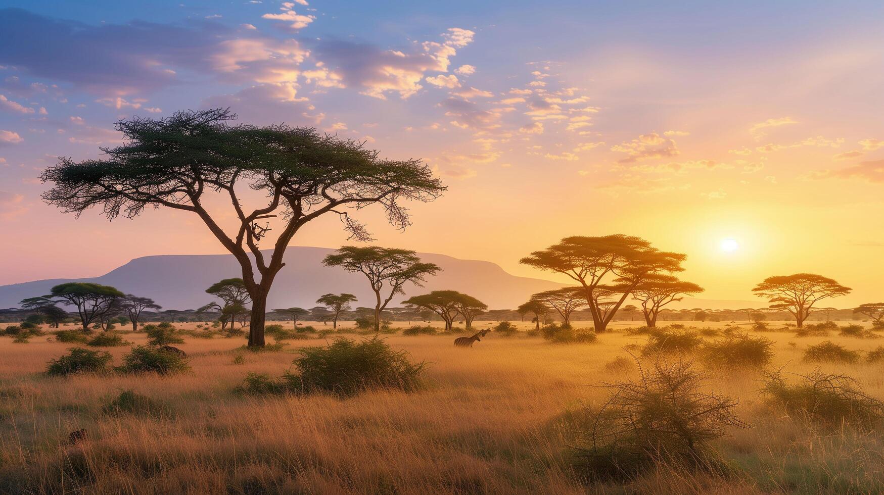 A vast savannah in Africa with acacia twigs photo