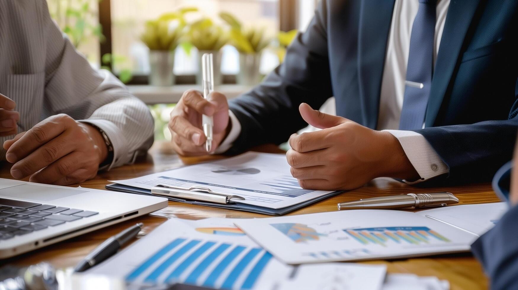 Entrepreneurs ready to compute their company's balance. photo