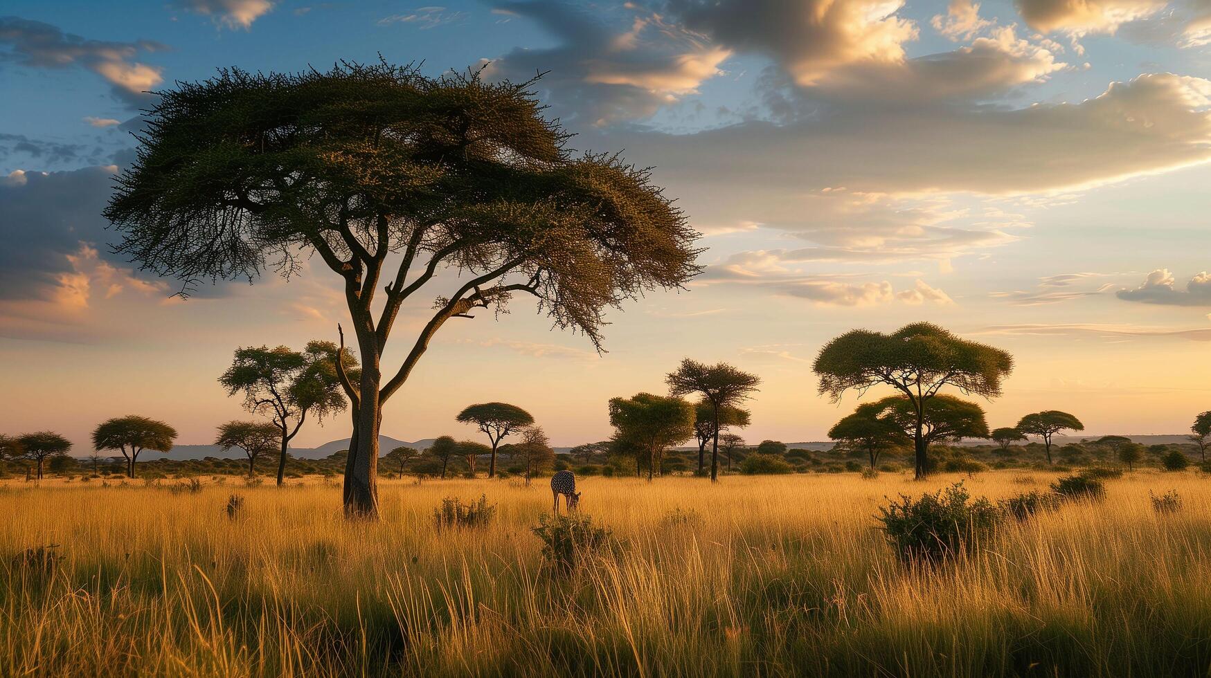 A vast savannah in Africa with acacia twigs photo