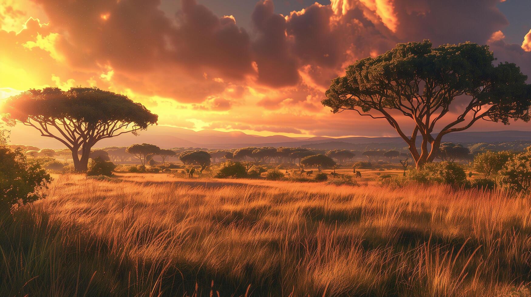 A vast savannah in Africa with acacia twigs photo