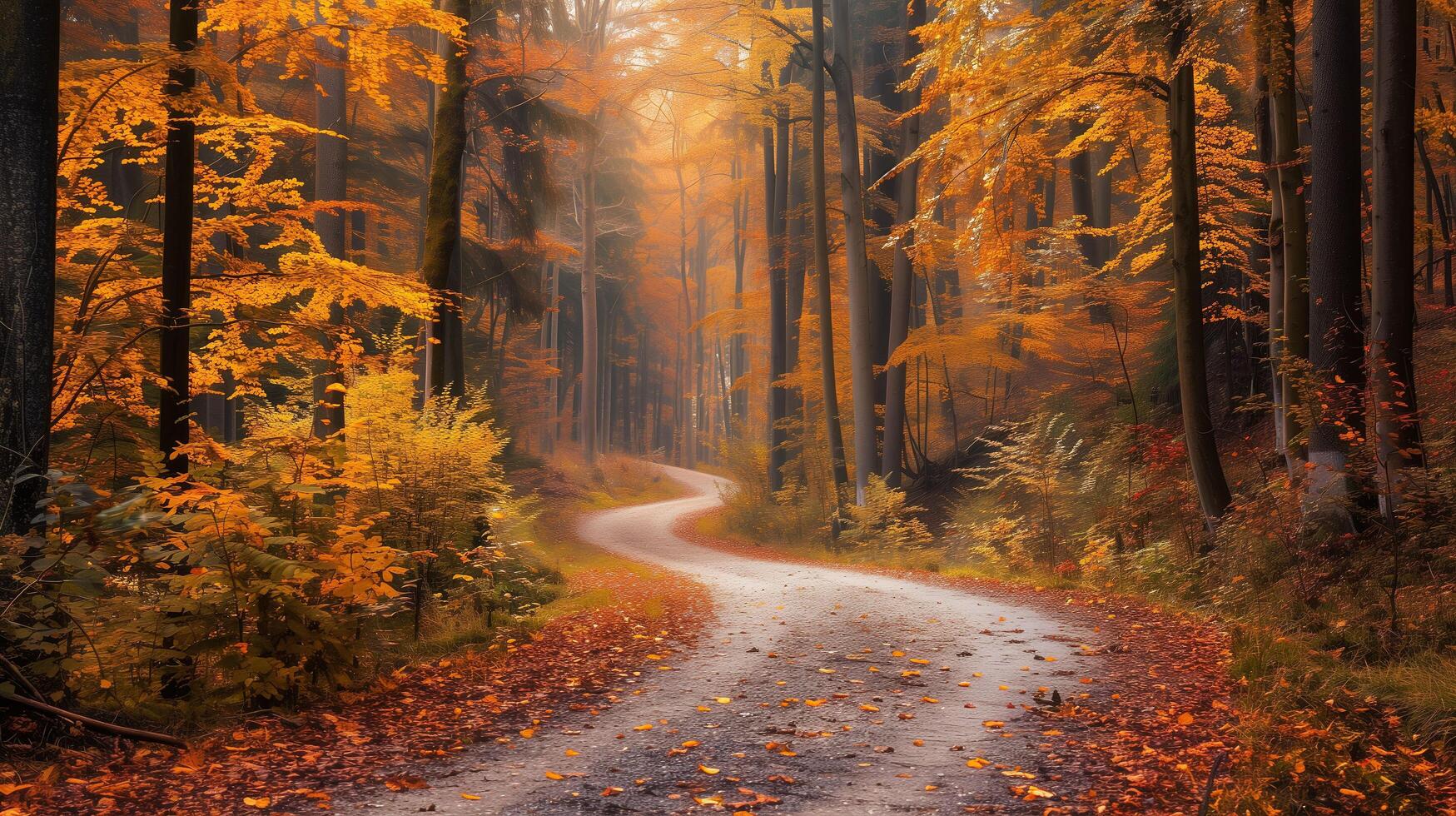 A gorgeous walk in a meandering autumn forest photo