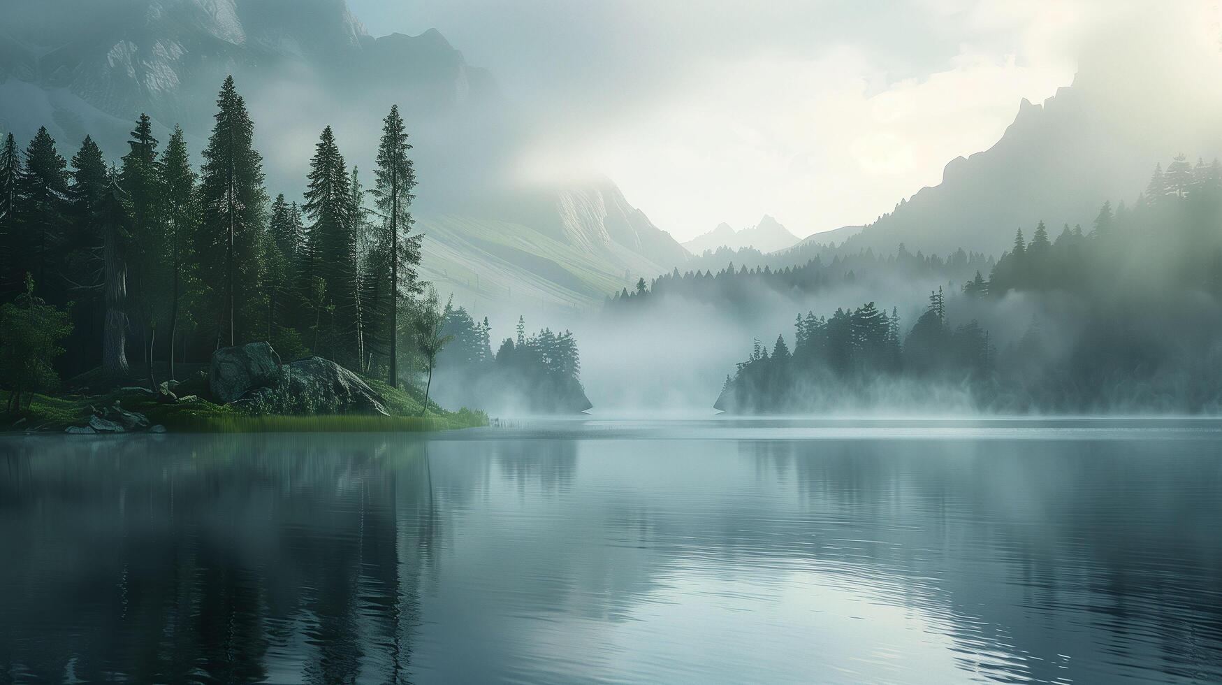 A secluded alpine lake in a tranquil natural environment photo
