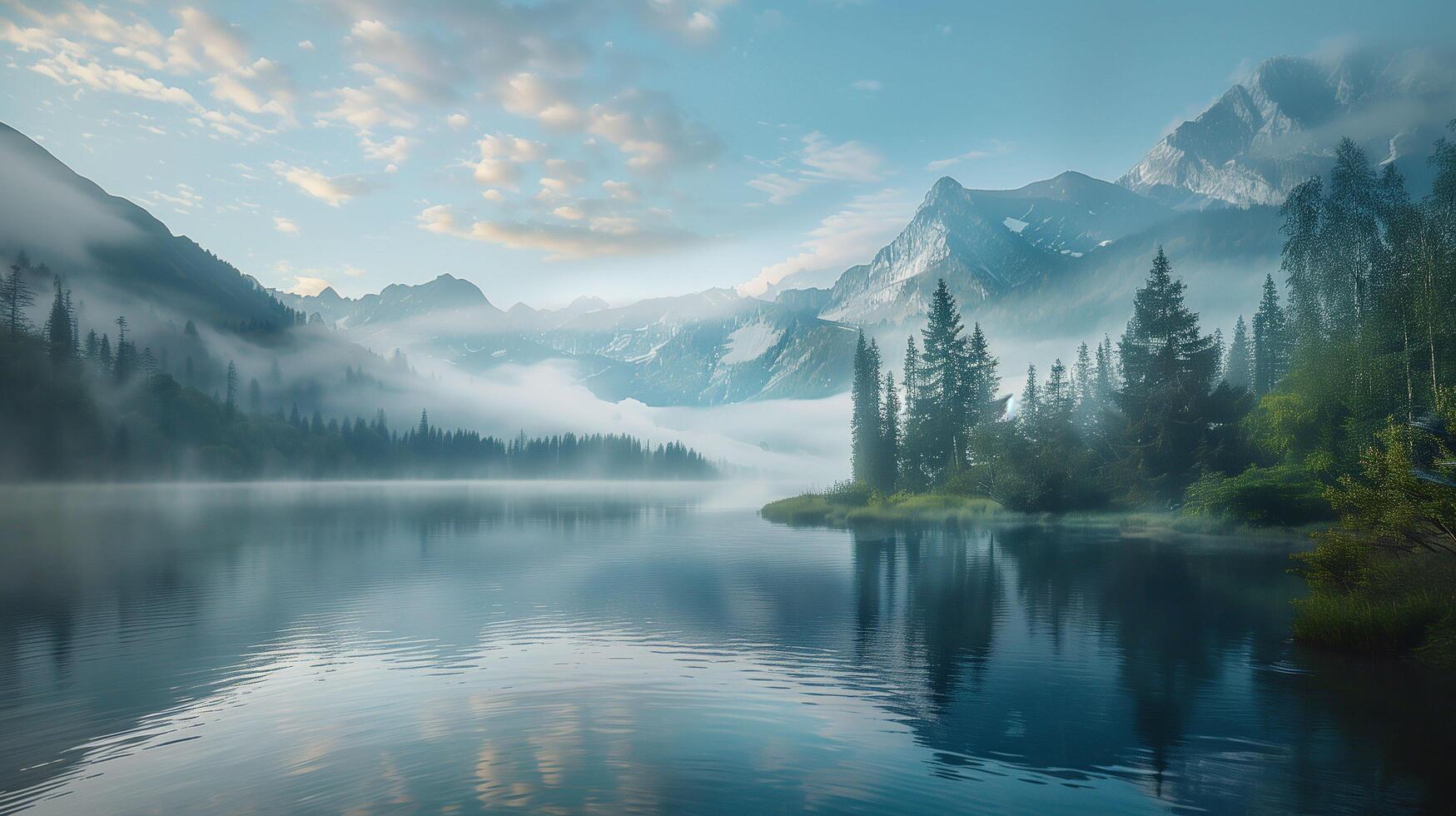 A secluded alpine lake in a tranquil natural environment photo