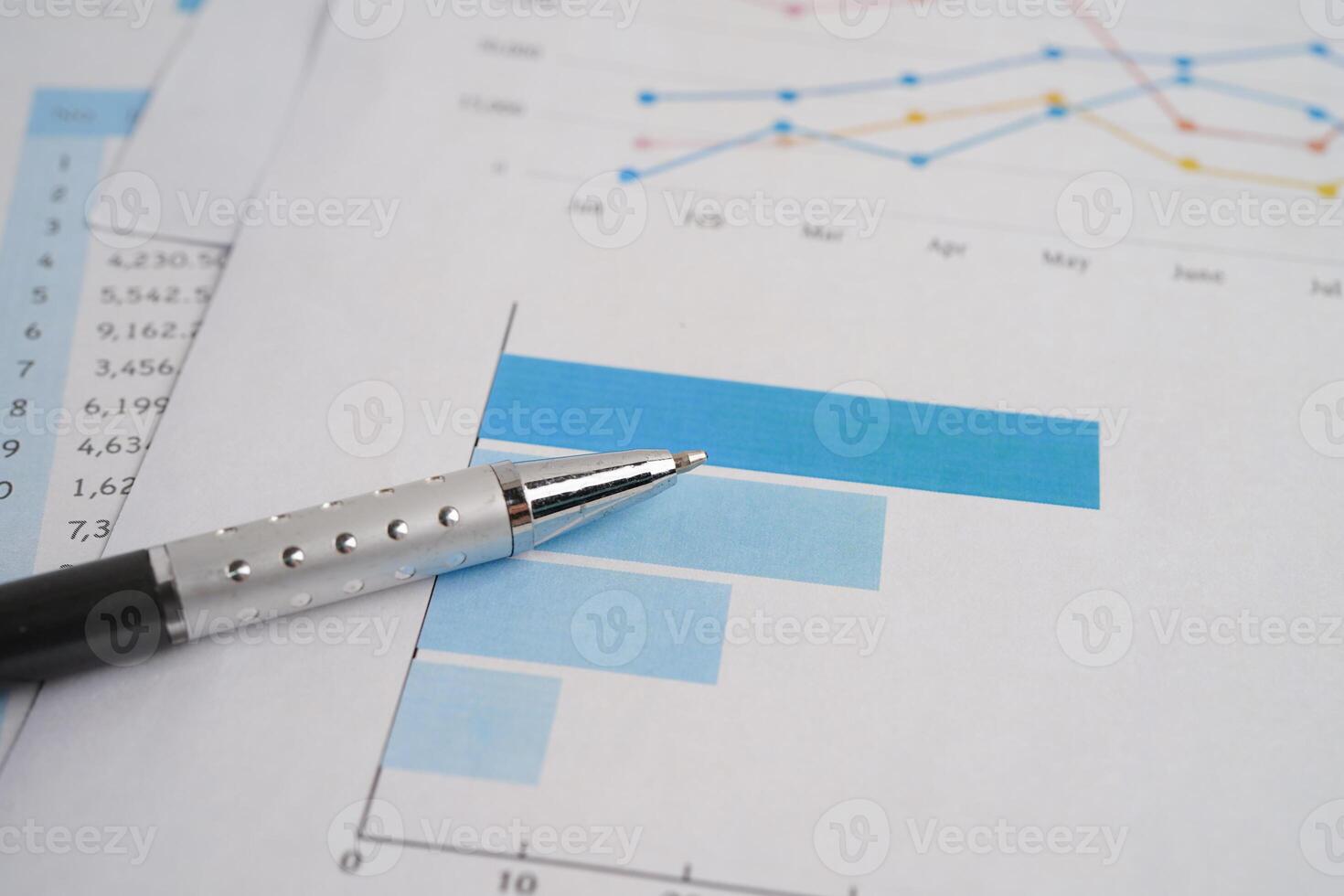Pen on chart graph paper. Finance, account, statistic, investment data economy, stock exchange business. photo