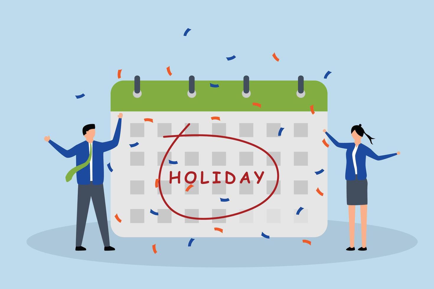 Company holiday for employee to take a break and recharge, businessman with big calendar jump for joy to celebrate the long holiday. vector