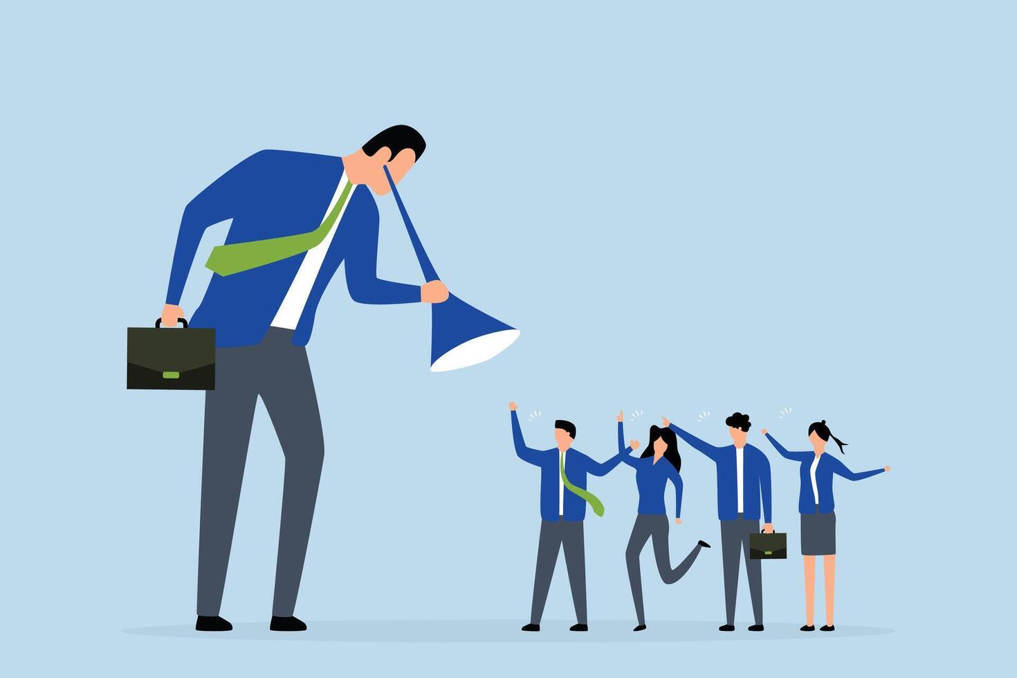 Good listener boss, businessman makes every effort to listen to advice of all his colleagues. vector