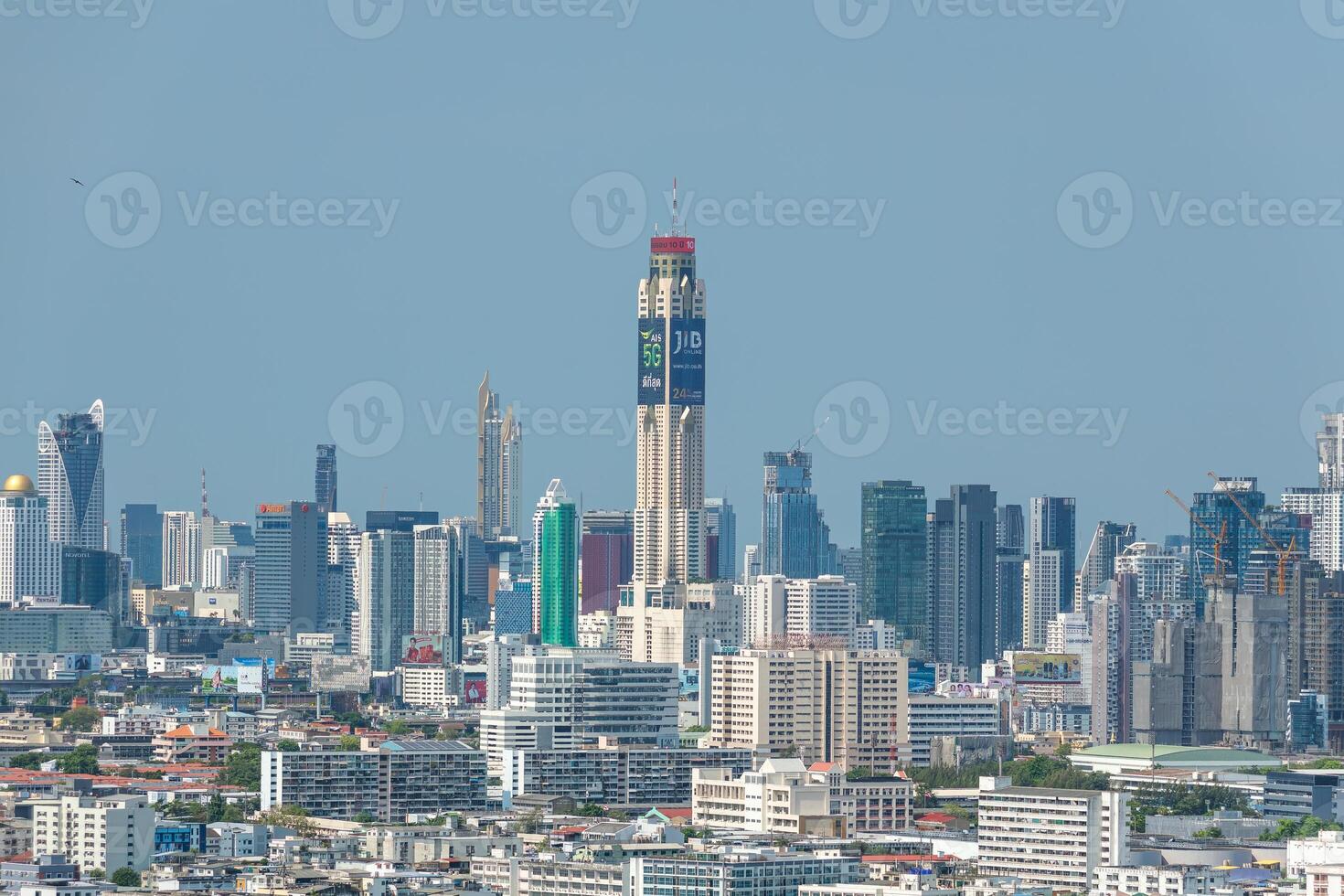 Clear Skies Over the City Skyline of Bangkok with No Pollution. Carbon Free Emissions with High Visibility and Excellent Air Quality. No Smog and No Smoke. photo
