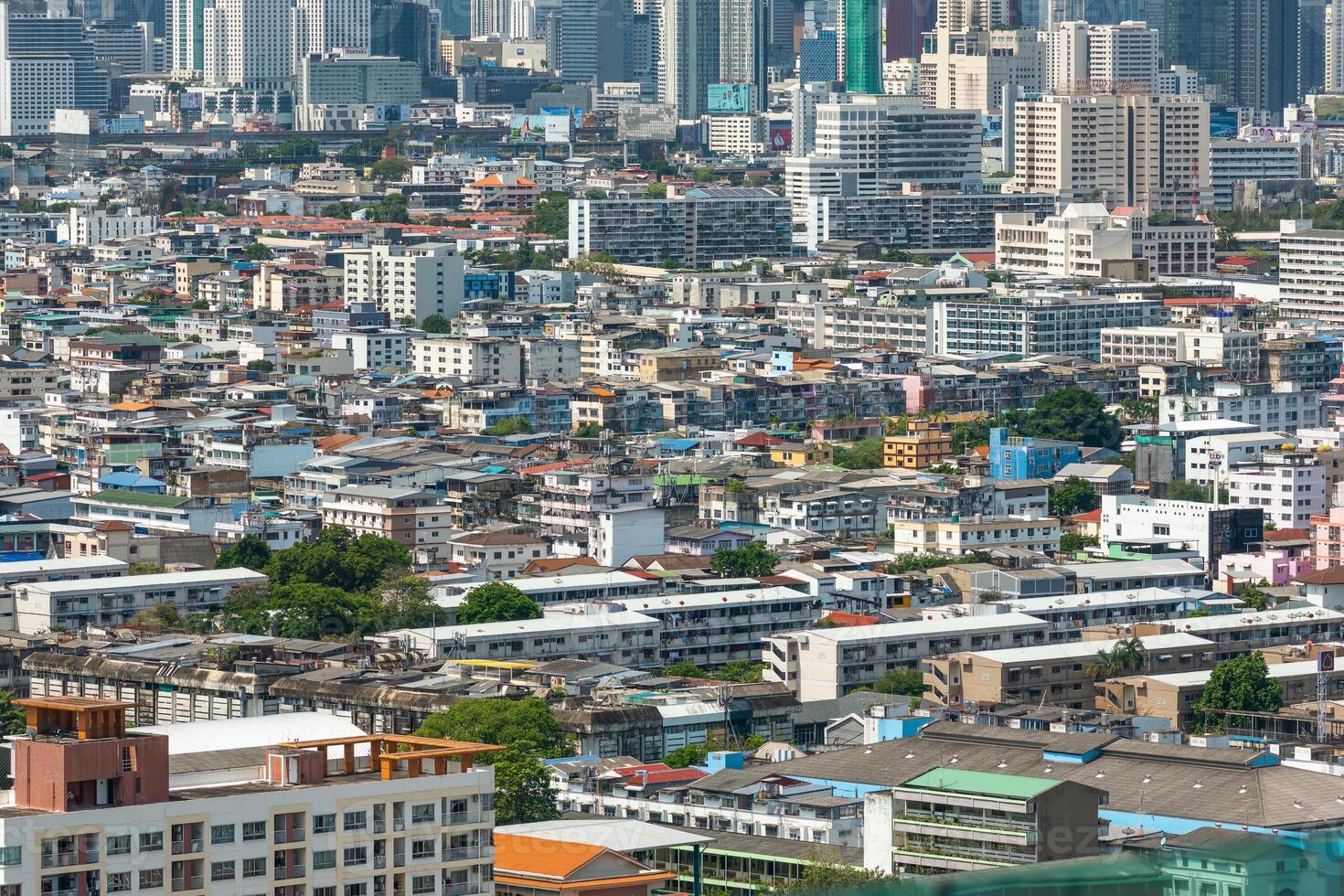 Clear Skies Over the City Skyline of Bangkok with No Pollution. Carbon Free Emissions with High Visibility and Excellent Air Quality. No Smog and No Smoke. photo