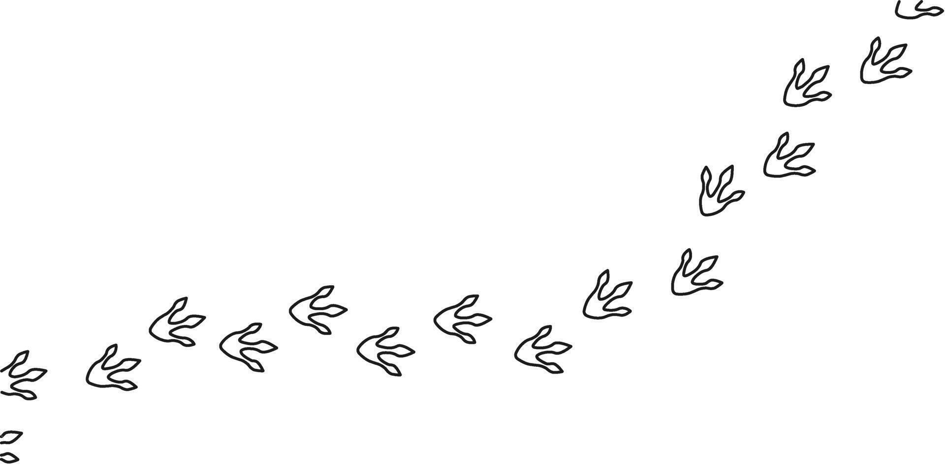 Dinosaur footprints. Hand drawn contoured linear dragon footprints. sketch illustration on white background. vector