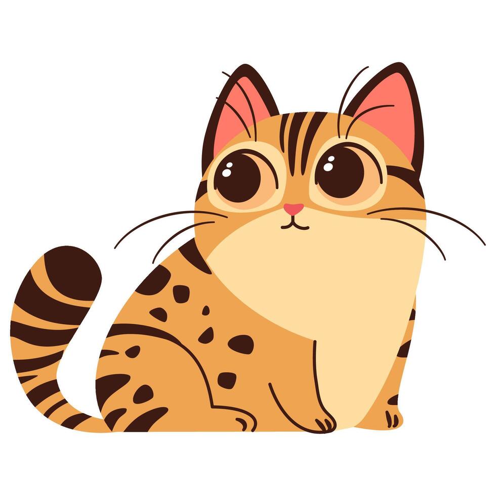 Cute Bengal cat kitten, flat illustration on white background in cartoon style vector