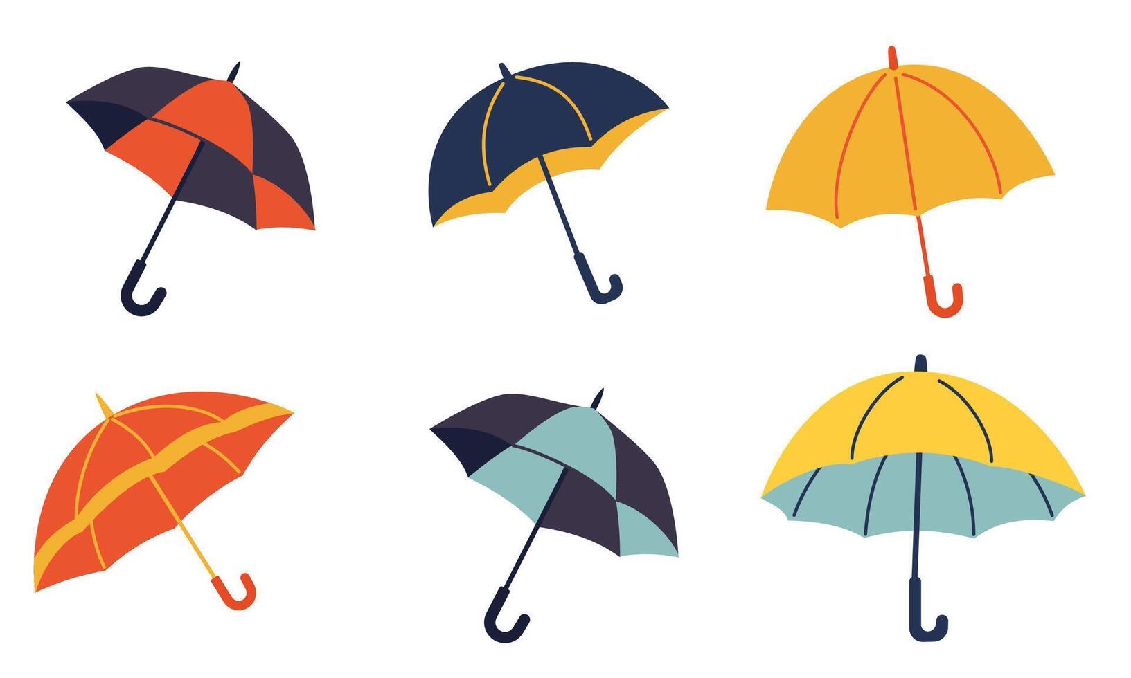 Collection of illustrations of umbrellas on a white background vector