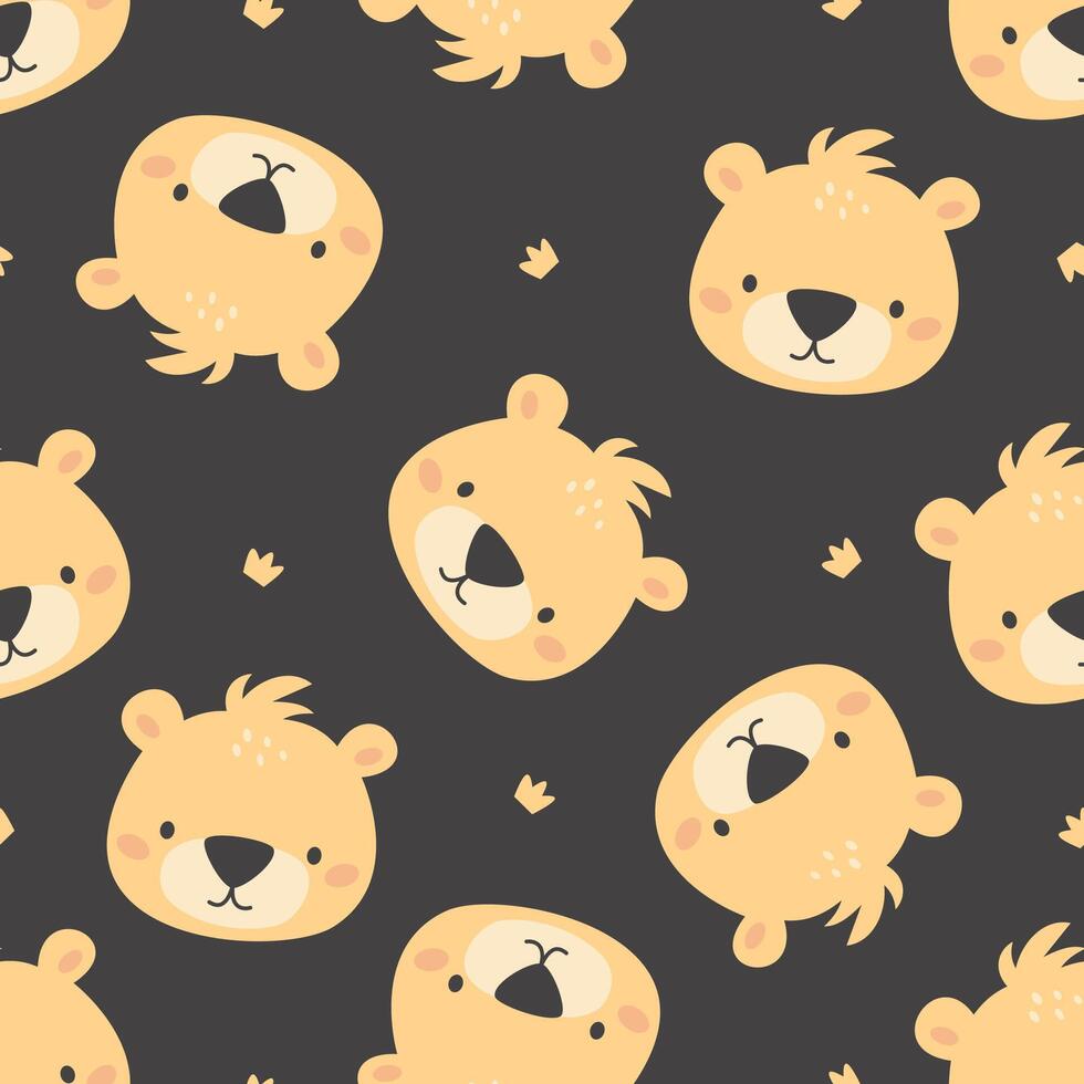 Seamless pattern. Cute face of a bear cub and crowns vector