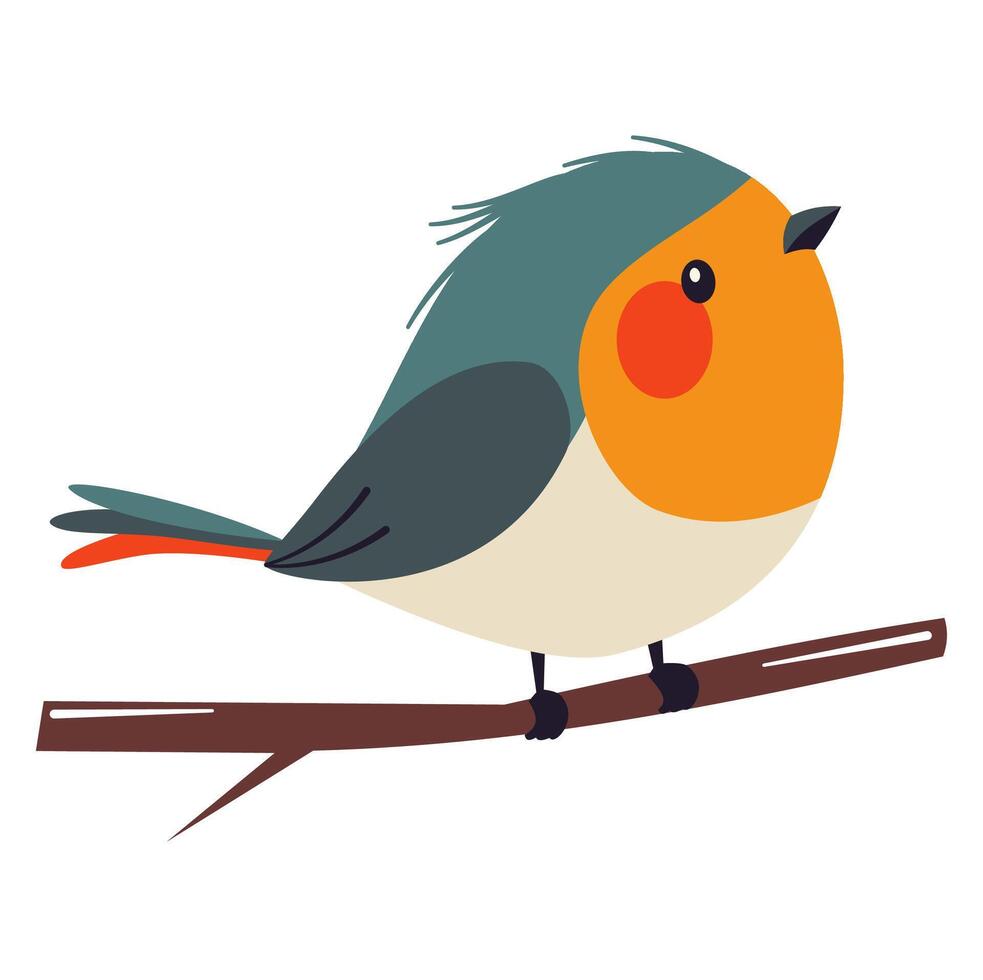 A cute little bird sitting on a branch. Flat illustration on white background vector