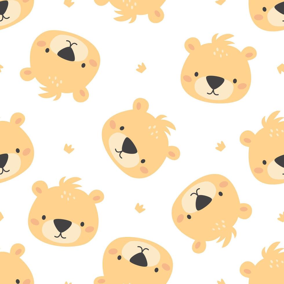 Seamless pattern. Cute face of a bear cub and crowns vector