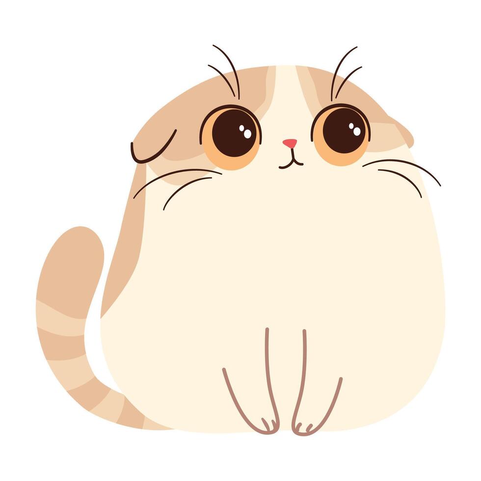 Cute lop-eared kitten of Scottish breed, flat illustration on white background in child style vector