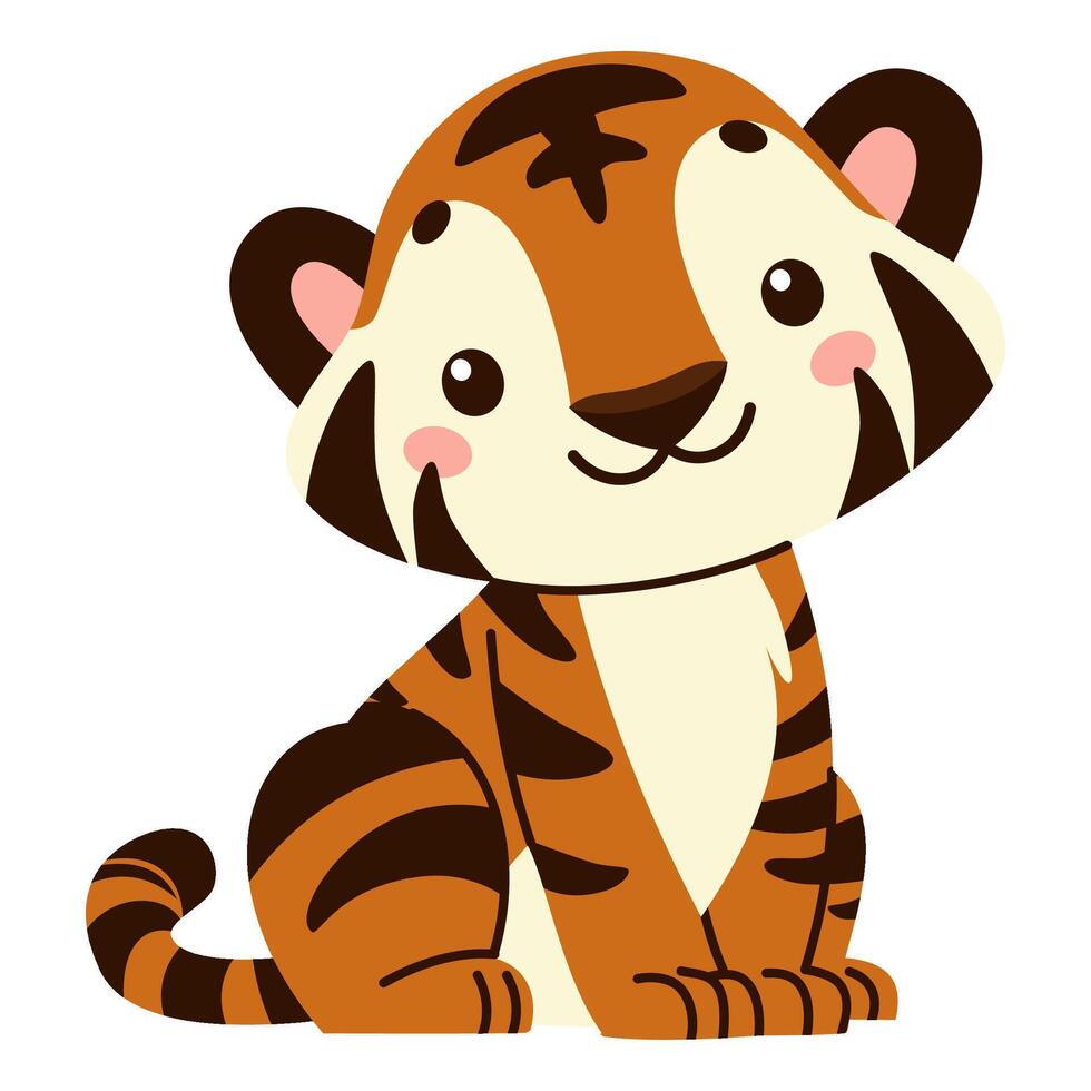Flat illustration in children's style. Cute tiger cub on white background vector