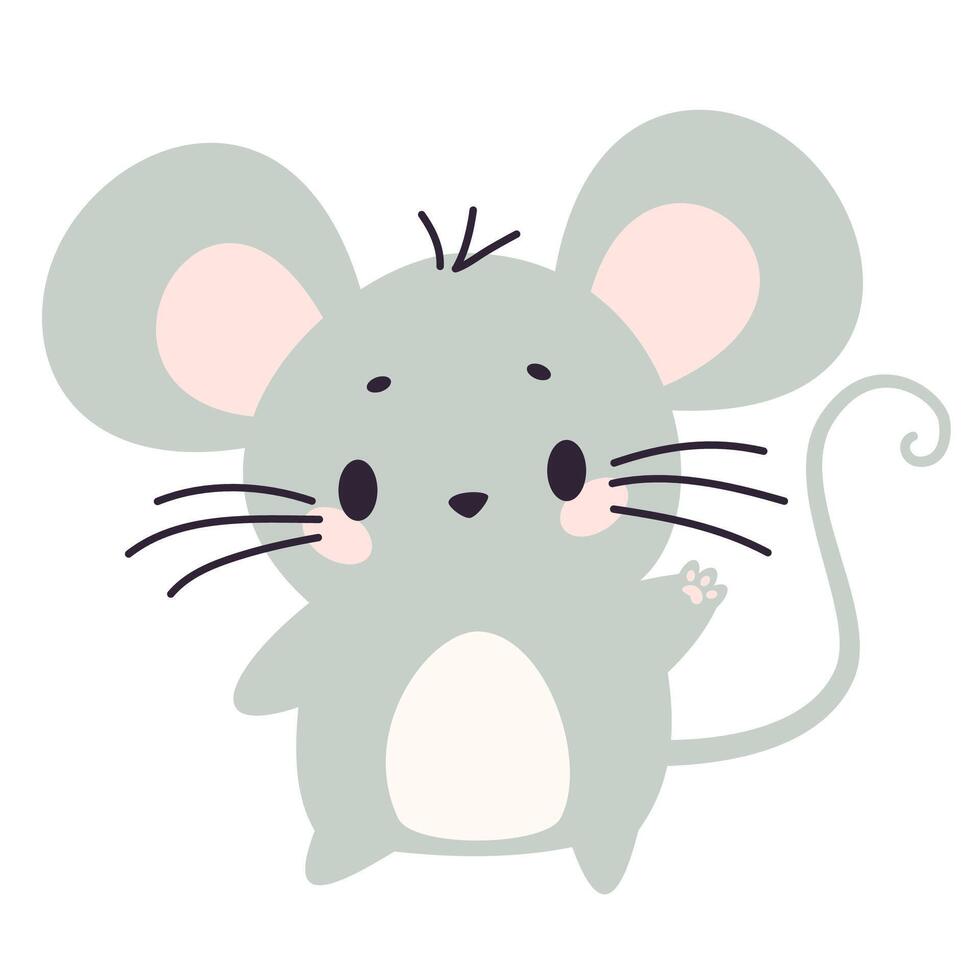 Flat illustration on white background. Cute mouse waving his paw vector