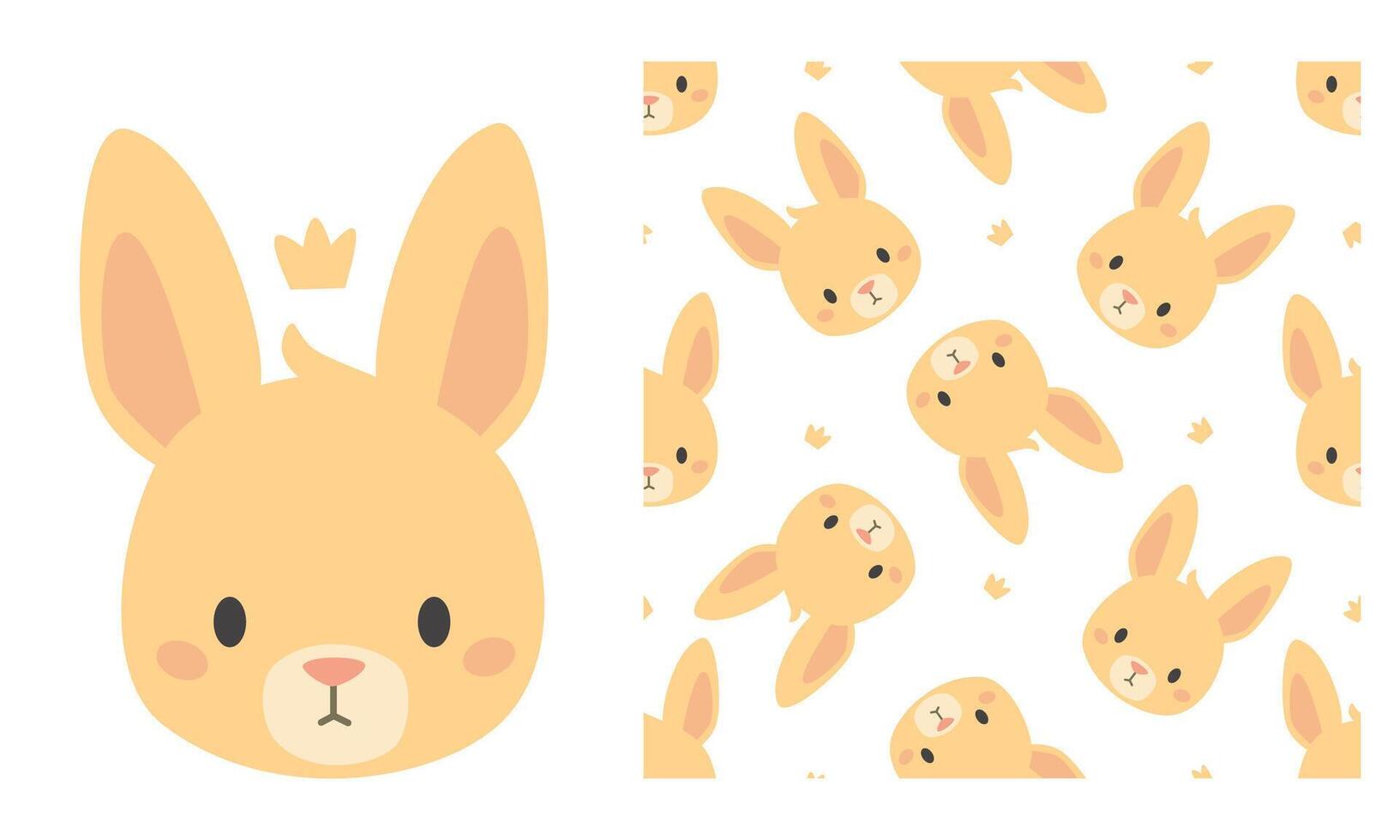 set for printing on children's products. Cute bunny face with crown. Seamless pattern on white background vector