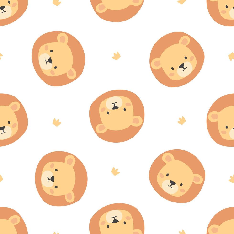 Cute lion faces and a crown. Pattern on white background for printing on children's products vector