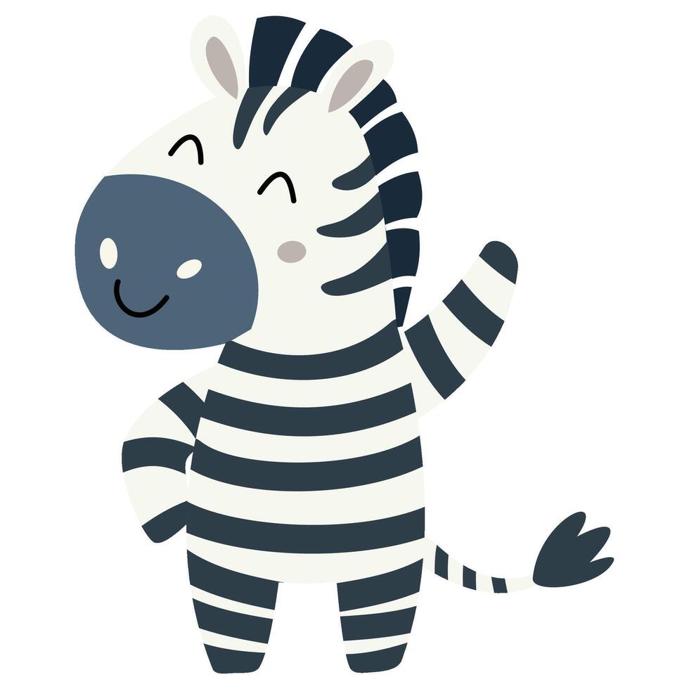 Flat illustration on white background. Cute zebra waving his paw vector