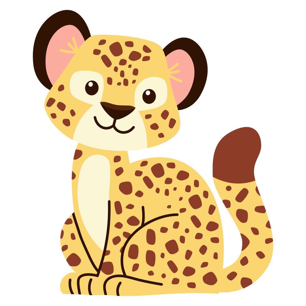 Flat illustration in children's style. Cute leopard on white background vector