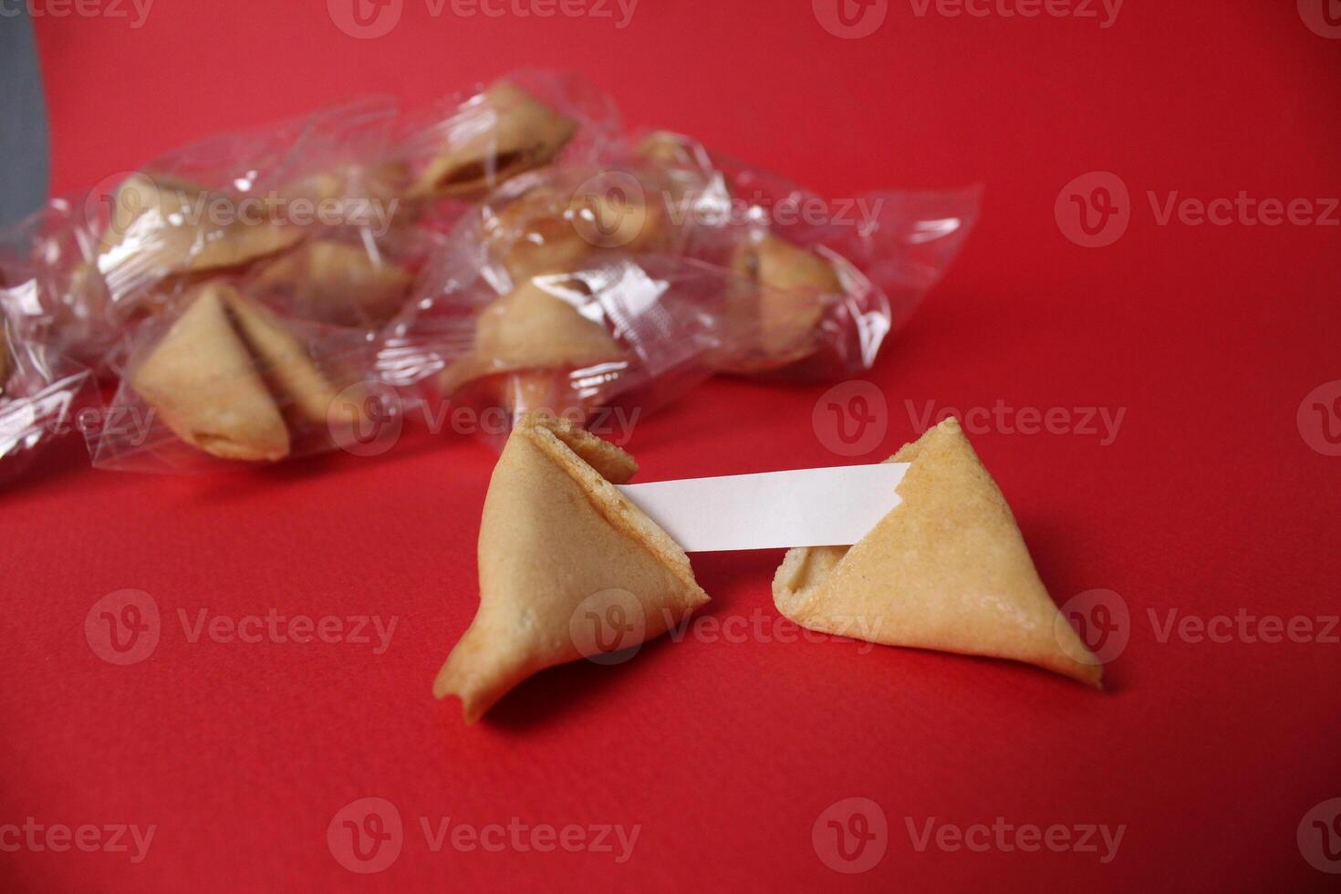 Cookie prediction text on a red background. New Year's Eve Copyspace Traditions photo