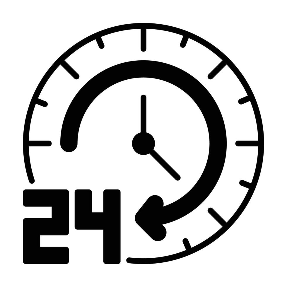 24 hour icon or logo illustration outline black color style vector