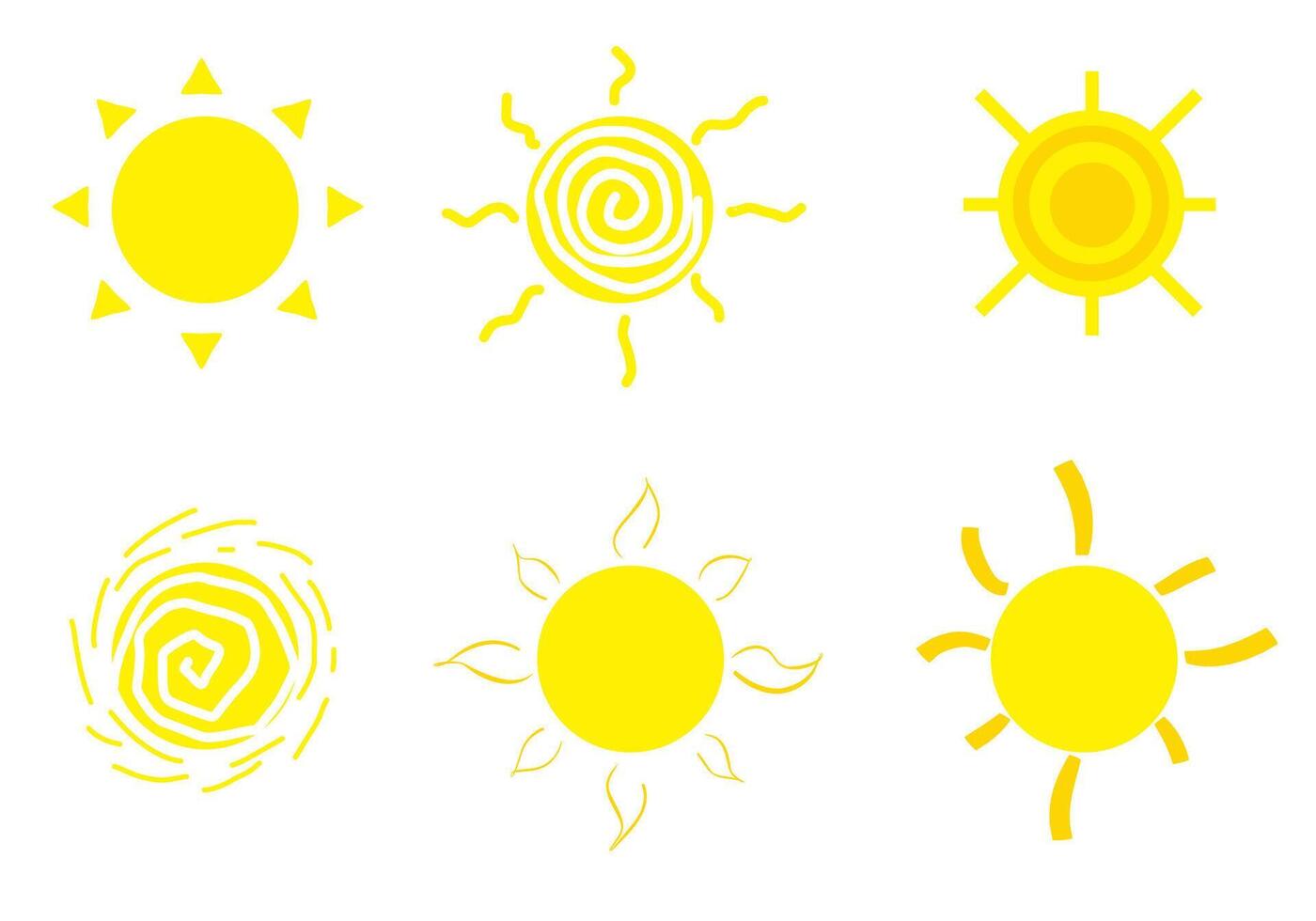 set of sun collection on a white background. children drawing doodle vector