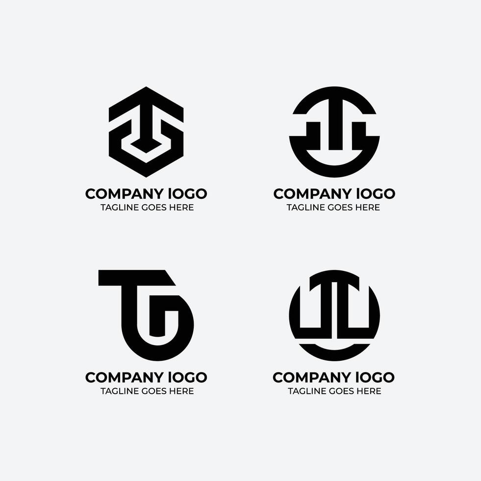 T logo set flat design template collection vector