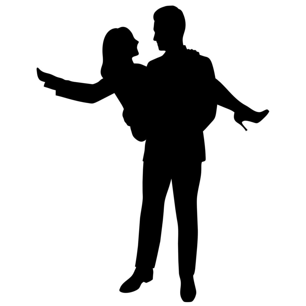 a man carries woman in his arm black color silhouette vector