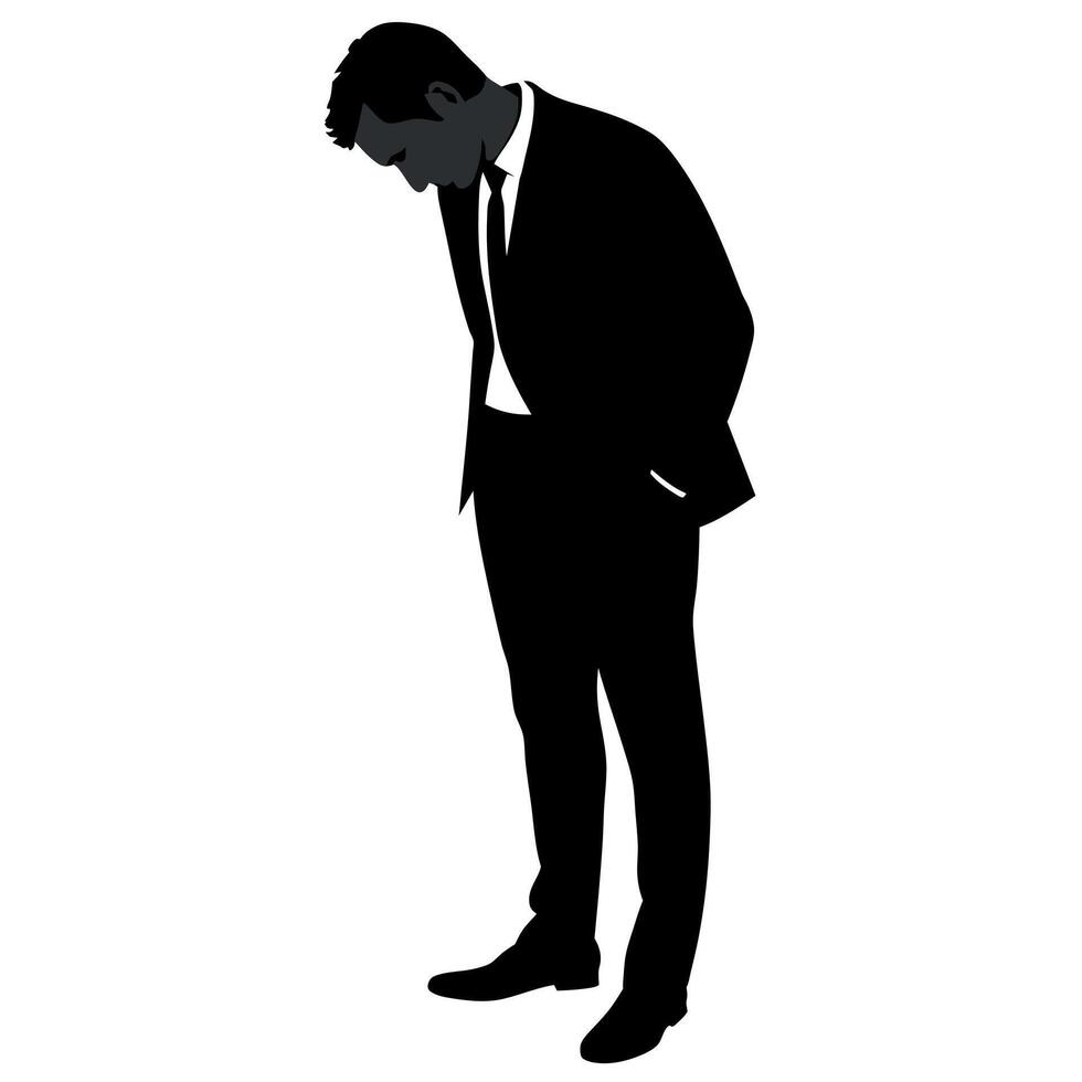 a business man standing with sad mode black color silhouette vector