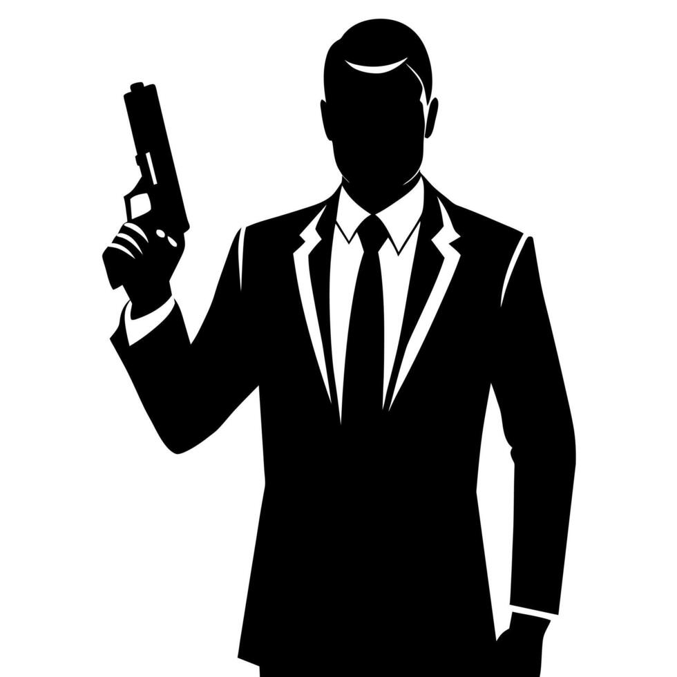 a gangster man shootout with a pistol black color silhouette vector