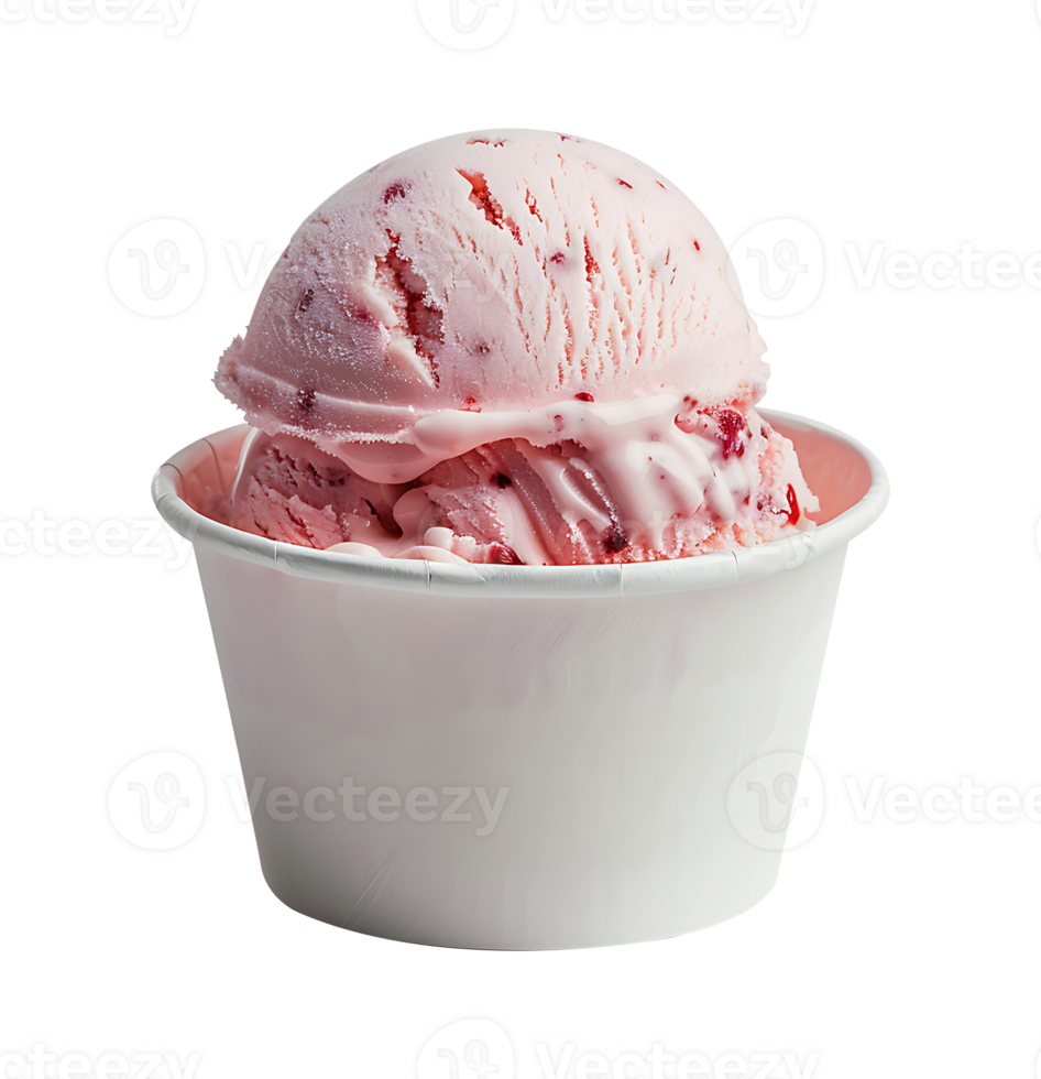 Strawberry Cheese cake ice cream scoop on blank empty paper cup png