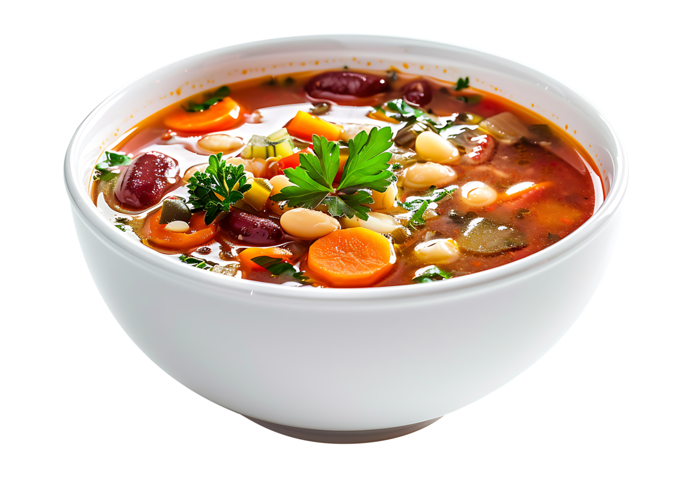 Flavorful soup in a ceramic bowl on a transparent background png