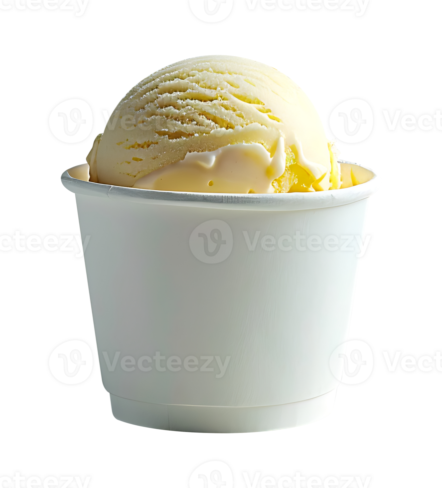 French Vanilla ice cream scoop on blank empty paper cup png