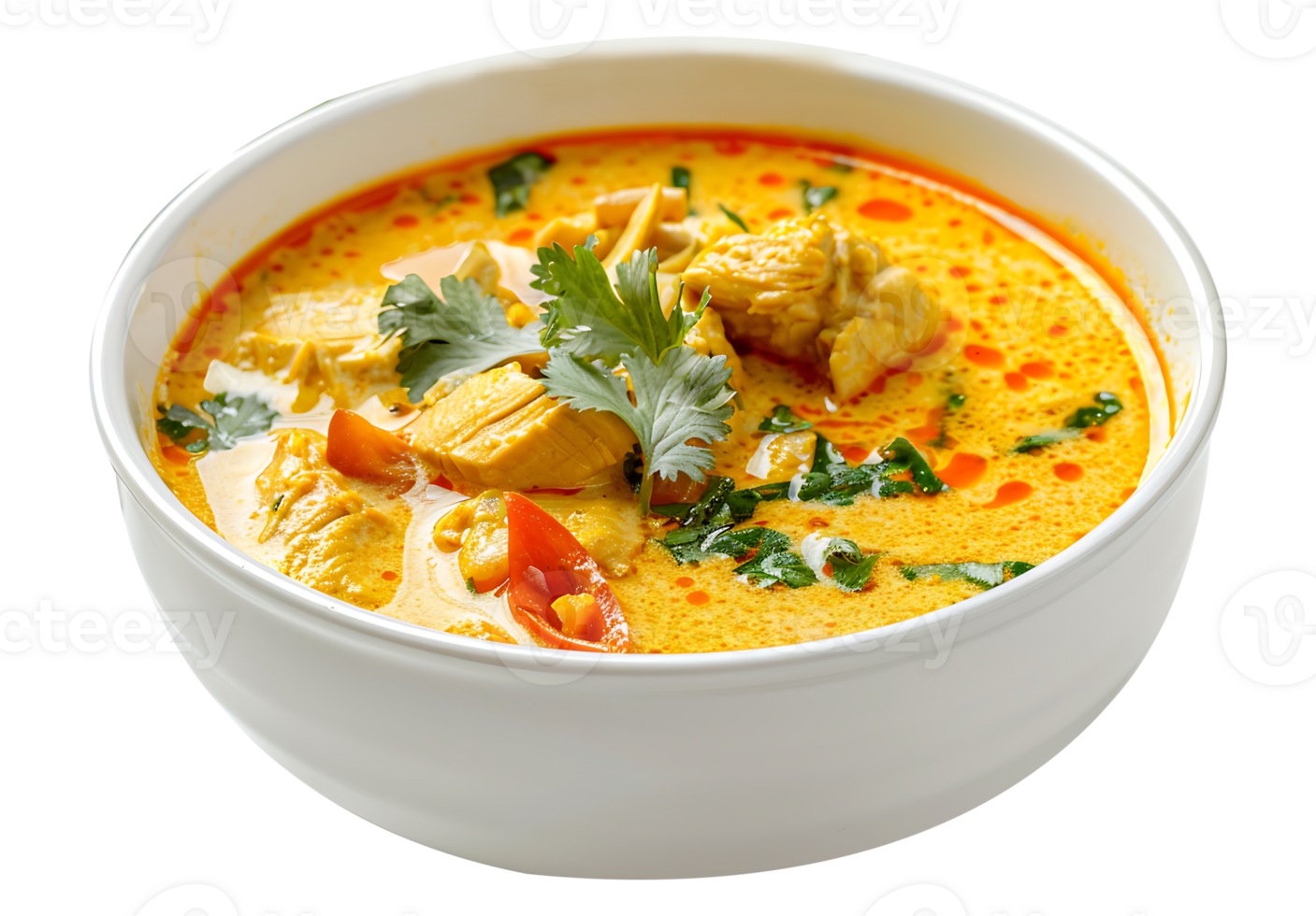 Flavorful soup in a ceramic bowl on a transparent background png