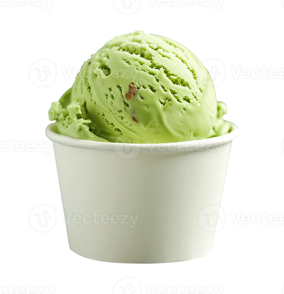Pistachio ice cream scoop on blank empty paper cup png