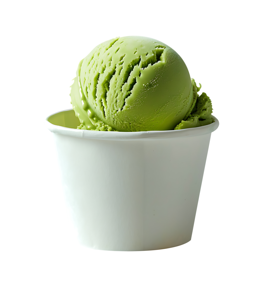 Pistachio ice cream scoop on blank empty paper cup png