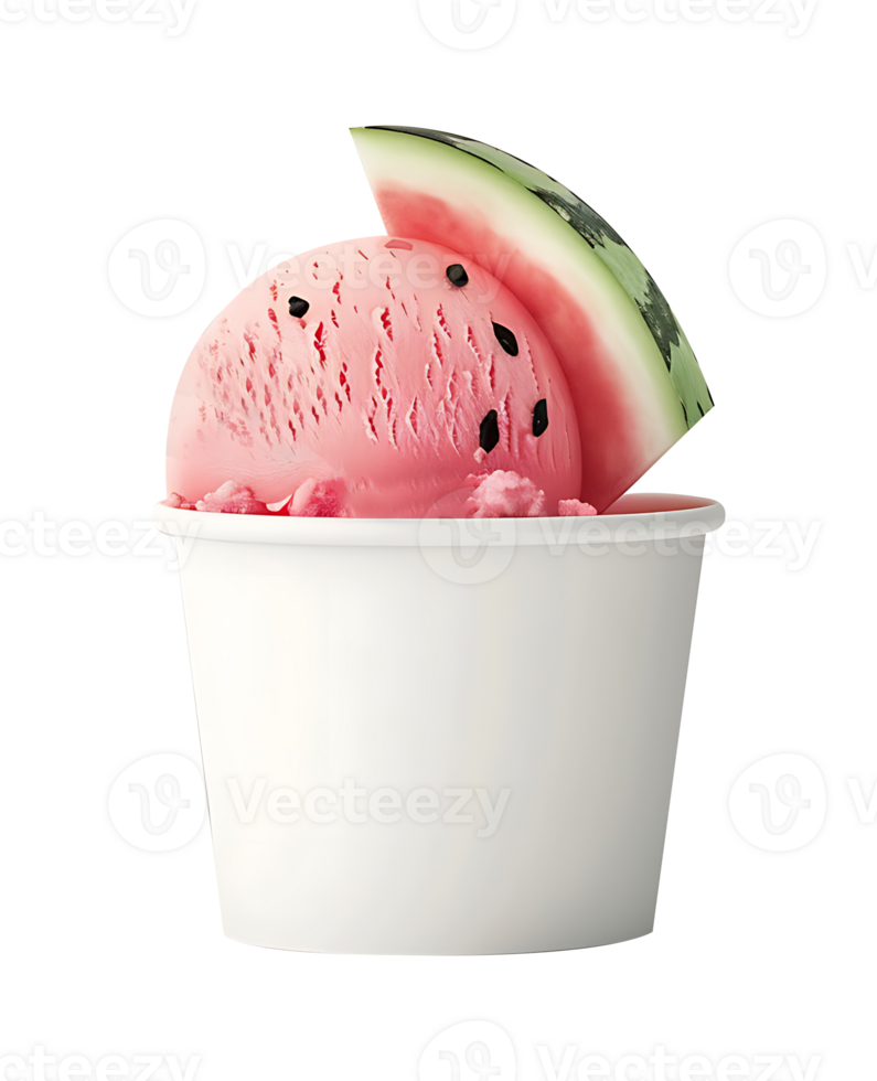 Watermelon ice cream scoop on blank empty paper cup png