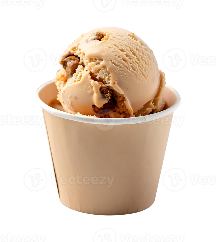 Pralines ice cream scoop on blank empty paper cup png