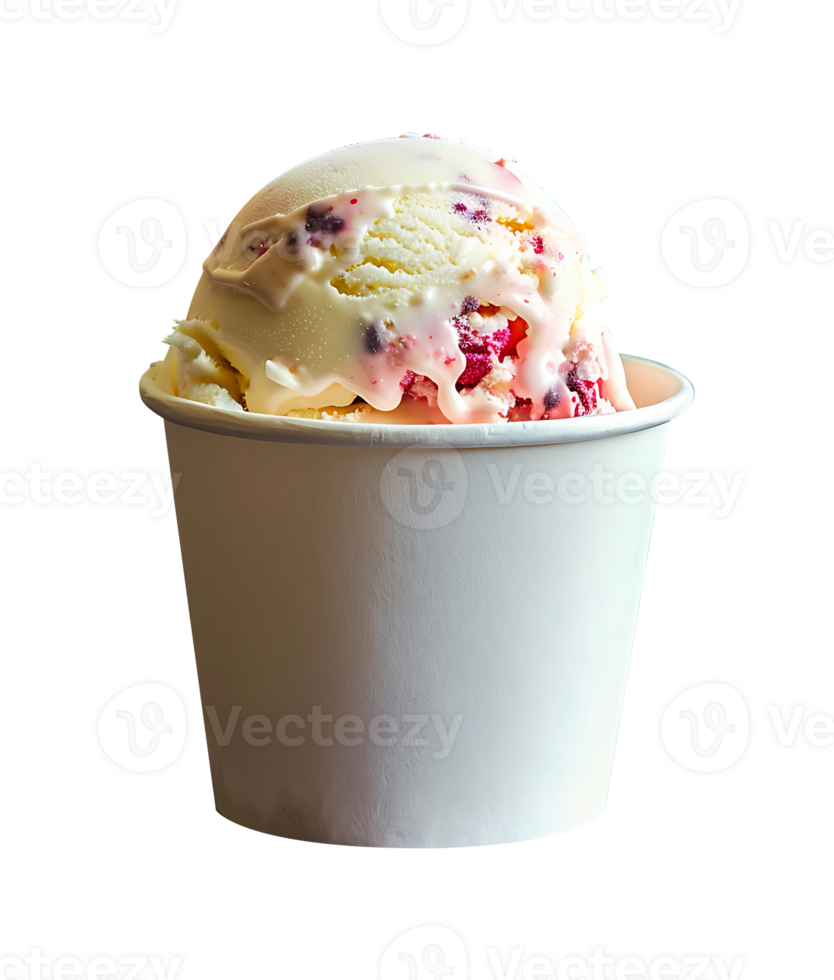 Tutti Frutti ice cream scoop on blank empty paper cup png
