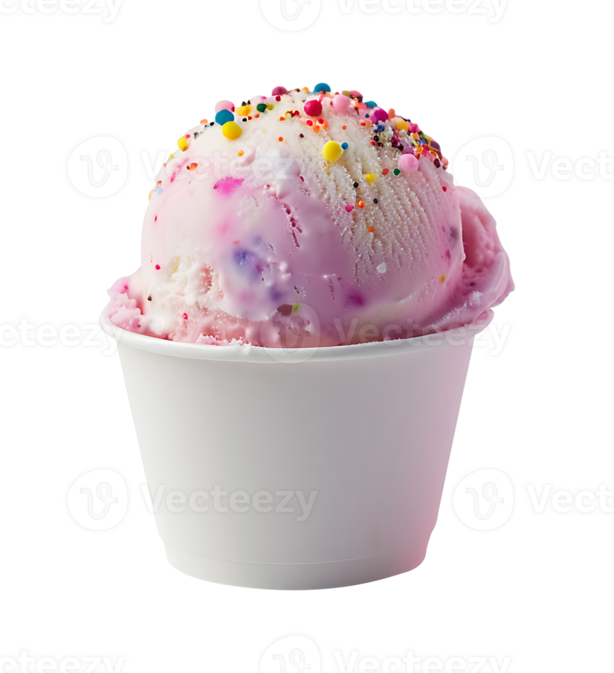 Tutti Frutti ice cream scoop on blank empty paper cup png