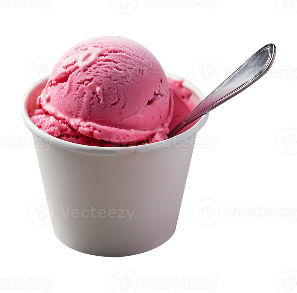 Raspberry Ripple ice cream scoop on blank empty paper cup png