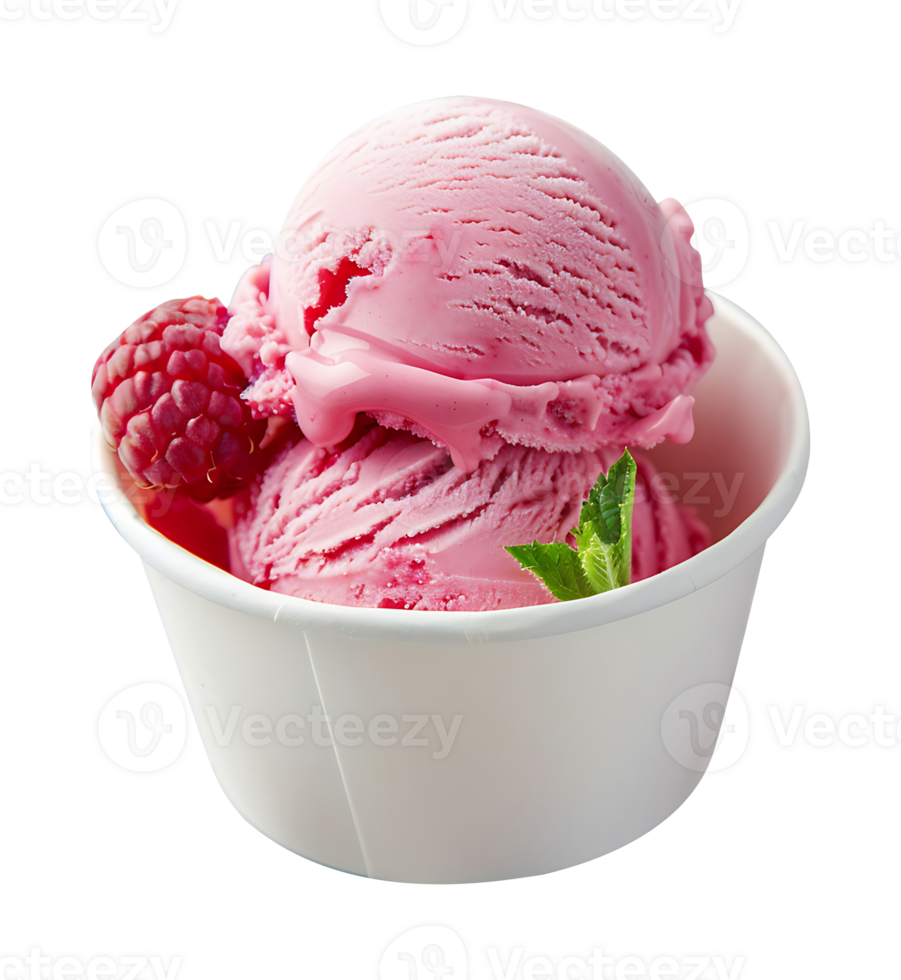 Raspberry Ripple ice cream scoop on blank empty paper cup png